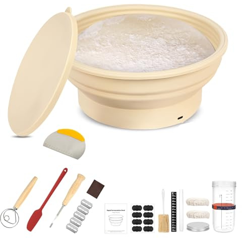 RAIN QUEEN Heated Silicone Bread Proofing Basket Set（Beige Baskets）