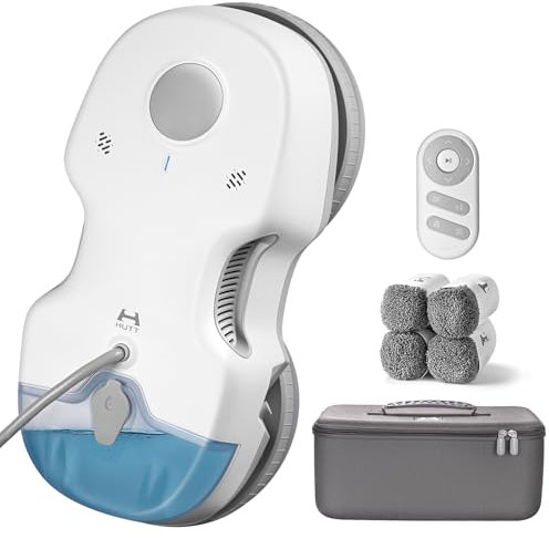 HUTT S7 Robot Lavavetri Finestre con Acqua Spruzzo 5500Pa, Dual Drive Fluttuante 3D,Robot Lava Vetri Elettrico a Pulizia di Lava con Telecomando, con 8pcs Panno, Valigia