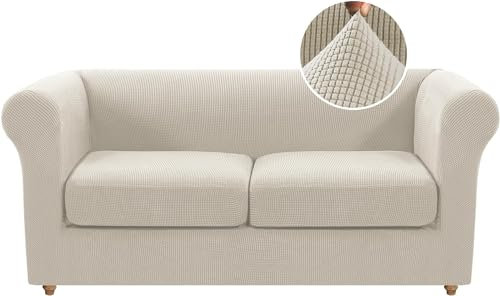 Stretchable Sofa Cover with Cushion Cover Anti Slip Sofa Protection Spandex Sofa Cover for 2 Seater Sofa (Fossi 2 Seater)