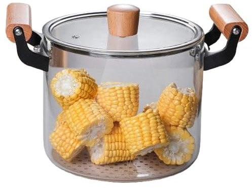 XIUCAI Pentola di Vetro Borosilicato con Coperchio - Pentola da Zuppa in Vetro Resistente al Calore, Sicura per Cottura a Fuoco Diretto, Utensile da Cucina in Trasparente,4.5L