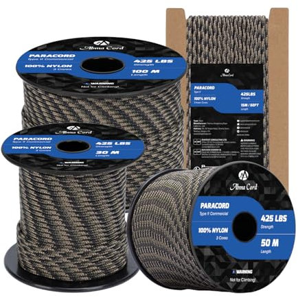 Abma Cord Paracord 3mm 15m Cuerda Paracord 100% Nylon Resistente Tipo II 3 Hebras Cuerda de Paracaídas para Exteriores - MAX. 192 kg - Táctico Camo