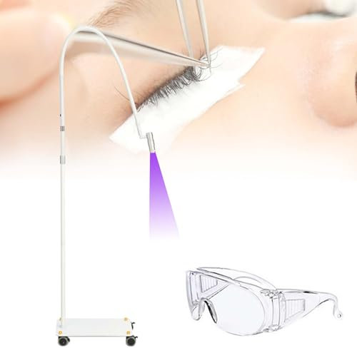 UV Lash Lamp With Wheels - Foot Pedal Control Gel Curing Light - Adjustable Gooseneck, Cordless Nail Gel Polish Curing Floor Light, for Lash Artists, Nail Tech, Makeup Studios,White