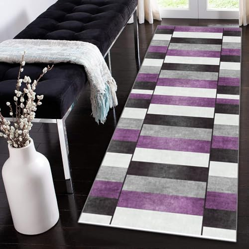 Siunwdiy Teppich Läufer Flur Küche rutschfest Waschbar Extra Langer flurläufer 140x300cm Teppichläufer Korridor Teppich Küchenläufer Lang Grau Violett Patchwork Küchenteppich Meterware Anpassbar