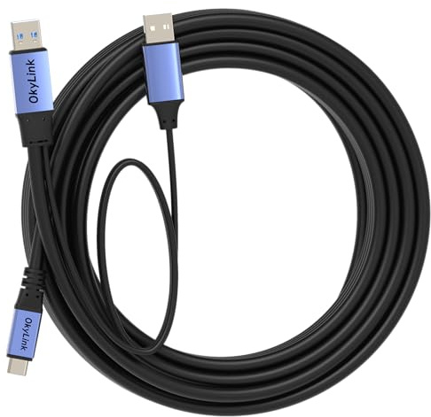 OkyLink Active USB 3.0 A to C Data Cable, Male to Male, 5Gbps, 32ft | 10M, 3.2 Gen 1, Signal amplifier, optional power, for webcam, VR, portable hard drive, Docking Station, Printer
