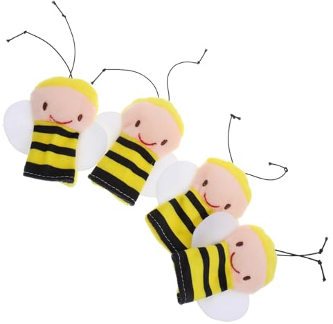 ORFOFE 4 Stück Kuschelweiche Bienen Fingerpuppen Plüschspielzeug für Weiche Stofftiere Frühe Bildung Niedliche Puppen für Mädchen und Jungen