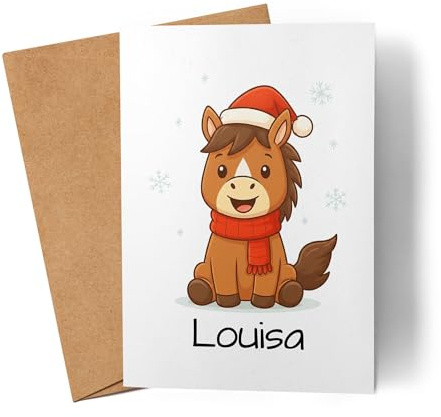 Kiddle-Design Weihnachtskarte Namen personalisiert, Karte Weihnachten Geldgeschenk Junge & Mädchen mit Pferd, Nikolausgeschenk, für Kinder mit Tier