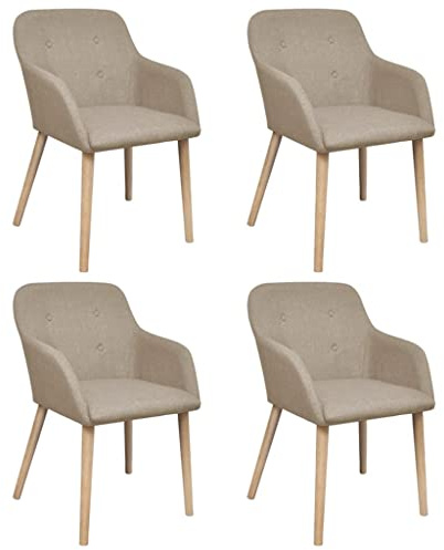 Frdhee Stuhl Esszimmer, Esszimmerstühle 4 STK. Beige Stoff und Massivholz Eiche Stuhl Esstisch für Esszimmer, Wohnzimmer, Schlafzimmer