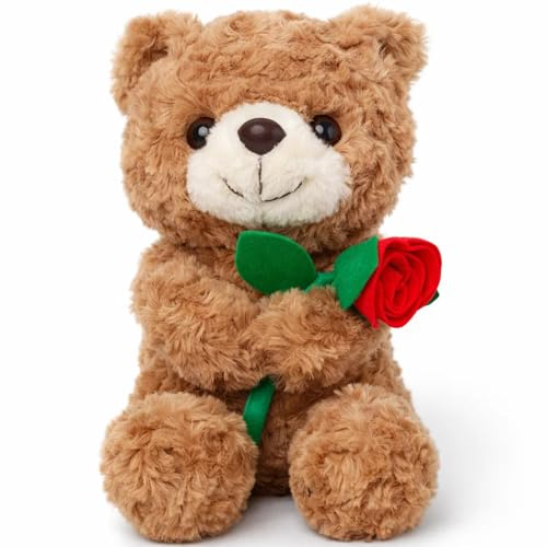 Teddy Bear for Girlfriend, Rose Teddy Bear, Cute Teddys Bears with Flower, Sitting Pose, Cuddly Toy, for Special Occasions