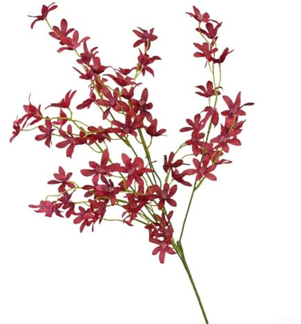 CYRENT Künstliche Orchidee, einzelner Zweig, tanzendes Oncidium-Seidenmaterial, lebensechtes Arrangement, 74 cm hoch, für Hochzeit, Zuhause, Büro, Wohnzimmer, Dekoration (Burgunderrot)