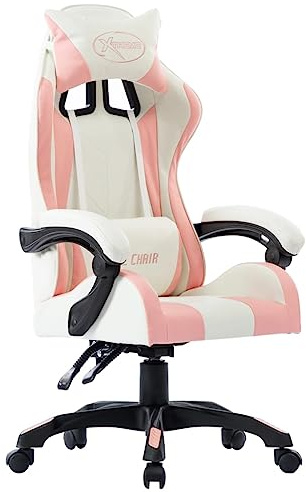 Frdhee Chaise de bureau, chaise d'ordinateur, chaise de jeu en cuir synthétique rose, chaise de jeu pour bureau, bureau, support lombaire