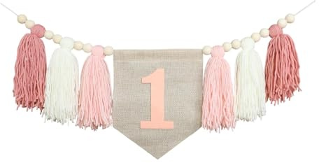 1st Birthday Banner for High Chair - Hochtaster Photo Prop Garland - 1 Jahr Geburtstag Banner Dekoration- Rosa
