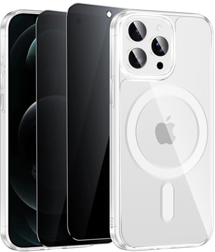 Niokfrci Magnetica Cover per iPhone 12 Pro Custodia e 2 Pezzi Privacy Pellicola Vetro Temperato, Compatibile con MagSafe, Trasparente Cover TPU Sottile Silicone Antiurto Bumper Case per iPhone 12 Pro