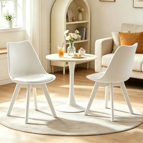 WXJHL Esszimmerstühle 2er Set,Mid-Century Modern ESS- & Küchenstühle mit geschwungener Lehne und gepolsterter Sitzfläche,Akzentstühle für Esszimmer,Küche & Wohnzimmer(Weiß)