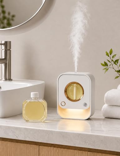 Aroma Diffuser Kabellos Raumduft mit Bewegungssensor, Nachtlicht & 3 Timer, Wand & Tisch Ultraschall Diffuser ohne Wasserbehälter, Lufterfrischer 50ml für Bad, Schlafzimmer, Wohnzimmer Flur (Orange)