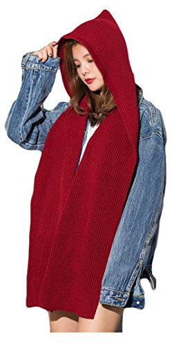 UK_Stone Unifarbe Mutter und Kinder Gestrickt Kapuzenschal Schal Mütze Set (Erwachsene_Weinrot)