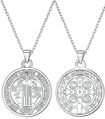 S925 Saint St. Benedikt Anhänger Halskette Sterling Silberfarbe St Christopher Medaille Münze Anhänger Schmuck