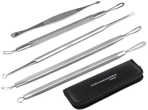 Komedonenquetscher Edelstahl 5er Set Pickelentferner mit Aufbewahrungsetui | Mitesserentferner Komedonenheber zum Entfernen von Pickeln und Mitessern