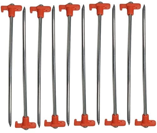 ADEPTNA Large Pack of 10 Galvanized Steel Rust Proof Tent Pegs – These Steel Hard Ground Pegs are Ideal for a Hard And Rocky Ground
