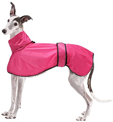 Geyecete Windhund Leicht Hundejacke Regenjacke, Hunderegenmantel Wasserdicht Verstellbar Windhundejacke Whippets Reflektierend Mantel Poncho fur Greyhounds, Lurcher und Whippets-Rosa-L