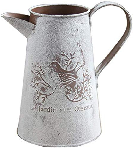 French Rustic Style Metal Vase,Shabby Chic Pitcher Jug Flower Vase,Country Rustic Pitcher Primitive Jug Decorative Flower Holder for Home Decoration Wedding - 6.7 H