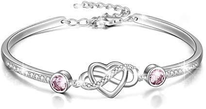 AOBOCO Infinity Armband Sterling Silber Damen Liebes Unendlichkeitszeichen Armreif Armband, Geburtstag Freundschaft Hochzeitstag Geschenke für Freundin Mutter (Simulierter Lichtamethyst)