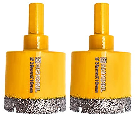 HIGHDRIL 2Pcs Diamond Core Drill Bit,Diameter 38mm Vacuum Brazed Hole Saw for Concrete Granite Marble Glass Porcelain Tile Masonry Brick,Triangle shanks