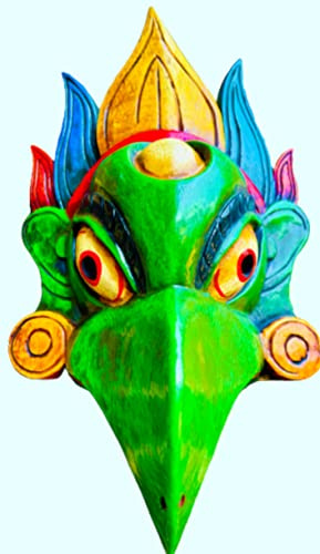 QT S Garuda Handgefertigte Holzmaske/Wandbehang aus Hindu/Buddhisten, tibetische Nepal-Kunst, Heim-Wanddekoration oder Tattoo-Läden, Büro, Geschenk, Skulptur, handgeschnitzt in Nepal