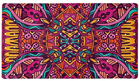 Vintage Ethno Boho Flower Badvorleger für Badewanne rutschfest, rechteckige Badewannenmatte, Duschmatte mit Saugnäpfen, maschinenwaschbar, Badezimmermatte, 39,9 x 70,9 cm