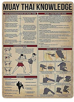 Muay Thai Knowledge Poster Poster Metall Blechschild Kunst Wandschild Dekor Vintage Retro Schild Eisen Malerei Aluminium Schild für Heimdeko Bar Shop Männer Höhle Outdoor Garage Indoor 16x12