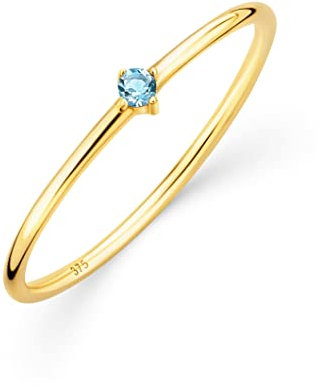 OROVI Damen Goldschmuck, Verlobungsring mit Topas, Gold Ring mit Solitaire blauer Edelstein Geburtsstein, 9 Karat (375) Gelbgold