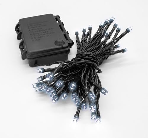 Außen Lichterkette kalt weiß mit Timer und 8 Funktionen - 24 LED / 1,8 m - Weihnachts Lichterkette mit Speicherchip - Garten Weihnachten Advent Winter Deko Beleuchtung Batterie betrieben