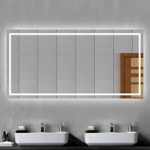 Biubiubath Badspiegel mit Beleuchtung 140x80cm Badezimmerspiegel Kaltweiß Wandspiegel mit Wandschalter Beschlagfrei IP44