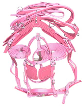SHOWMEN CRAFT Nylon Horse Driving Harnesss For Single Horse- Pink Color With Diamonte Browbnd Bridle (FULL)