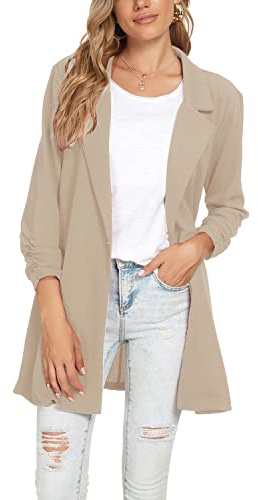 MINTLIMIT Women Long Lapel Blazer One Button Suit Jackets Office Formal Blazers Outwear (Khaki Large)