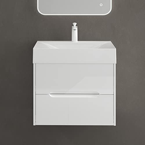 doporro Waschtisch mit Unterschrank länzend weiß 80cm mit Waschbecken | Wandhängendes Badmöbel-Set mit Mineralguss-Waschbecken & Soft-Close – elegant & pflegeleicht für moderne Bäder Yoga