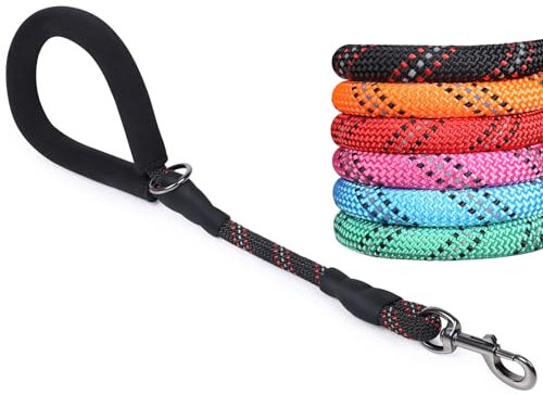 VIVAGLORY Kurze Hundeleine Mit Bequem Gepolstertem Griff, 46cm Langlebig Seil Kurze Gehen & Ausbildung Leinen für Hunde mit Stark Reflektierenden Fäden Für Mittelgroße Und Große Hunde, Schwarz