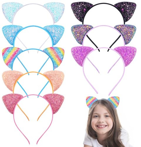 ZOCONE 8 Stück Katzenohren Haarschmuck Glitzer Haarreif Katzenohren Haarband Mit Ohren Haarreif Katzen Ohren für Frauen Und Mädchenparty Und Alltägliche Dekoration