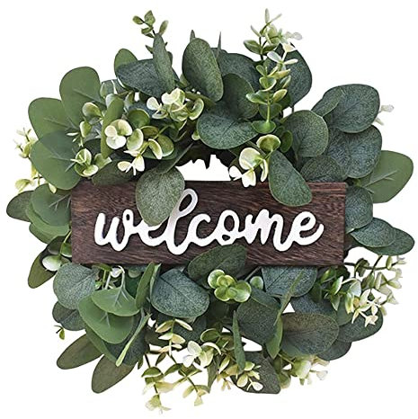 Wenrou Haustür Türschild Kranz, Künstlicher Eukalyptus Kranz, Willkommensschild Türkranz, Haustür-Eukalyptus-Kranz, Für Hochzeit Heimdekoration Haustür Dekoration (30 * 30 cm)