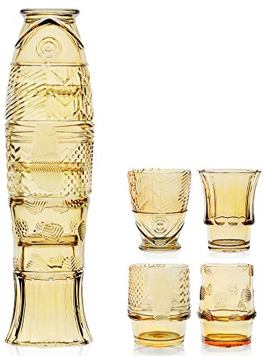 REAWOW Stapelbare Whiskey Gläser 4 Stück Stapelbare Trinkgläser Fischstapelgläser Wassergläser Stapelbar