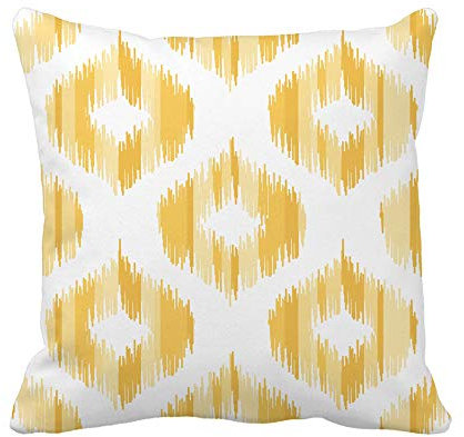 45 x 45 cm großer Kissenbezug mit gelbem Ikkat-Muster auf Basis von abstraktem Ikat Ogee-Kissenbezug, dekorativer quadratischer Kissenbezug