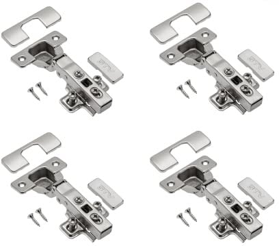 GTV - 4 x Hydraulisches Scharnier ECHC, überlappbar - Scharnier mit Dämpfung - Eckanschlag - Montageplatte H=0 mit Euroschrauben - stilles Schließen - Möbelscharnier Topfscharnier Schranktürscharnier