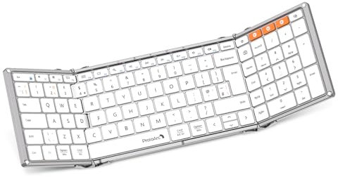 ProtoArc Foldable Bluetooth Keyboard with Number Pad | XK01 Full-Size Folding Portable Keyboard for Windows iOS Android Tablet | QWERTY UK Layout - Silver White