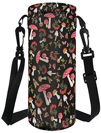 TOADDMOS Bottle Carrier Holder Mushroom Water Adjustable Shoulder Straps Sling Drawstring Bottle Bags Insulated Bottles Case Pouch Cover