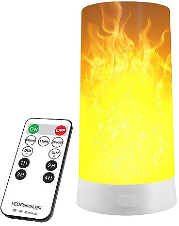 LOVUMMOR LED Flamme Lampe mit Fernbedienung Timer, USB Wiederaufladbar Flammeneffekt Nachtlicht Wasserdicht LED Kerzen Flackernde Flammen Lampe für Weihnachten, Halloween, Party (Gelb, 1 Stück)