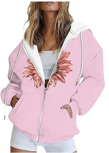 Übergangsjacke Damen, Kaputzenpuloverer Damen Sweatshirt Damen Mit Kapuze Übergroßer Hoodie Strickjacke Damen Lang, Pullover Damen Übergroßer Hoodie Damen Sweatjacke Damen Ohne Kapuze(3-Rose Gold,XL）