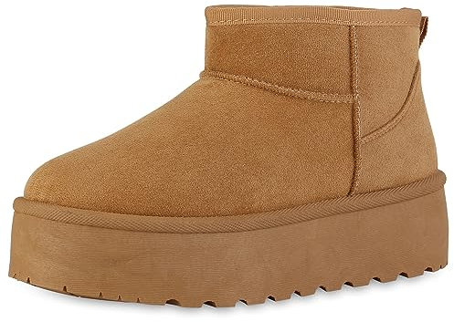 VAN HILL Damen Plateau Boots Plateau Profilsohle Trendy Schuhe 840596 213307 Hellbraun 37