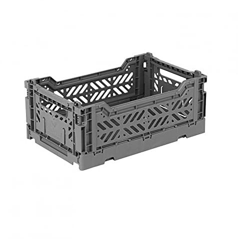AYKASA Klappkiste, stabile Faltkiste aus Kunststoff, stapelbar, Stone Grey, Mini (27x17x11cm)