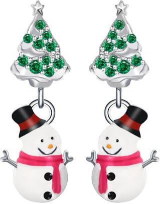 Weihnachtsbaum Schneemann Ohrringe für Damen - Qings 925 Sterling Silber Weihnachten SchneeflockeWeihnachtsmann Jingle Glocke Weihnachtsmütze Baumeln Tropfen Ohrringe Weihnachts Schmuck Geschenke
