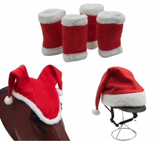 AMKA Weihnachts Set Reithelmmütze Weihnachtsbandagen Set mit 4 Stück Weihnachtsmütze