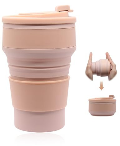 Fengyang® Taza de café plegable, Taza plegable, Taza de viaje plegable de silicona, Tazas de Beber Plegables, plegable taza de café botella deportiva portátil viaje al aire libre 500ml (Rosa)